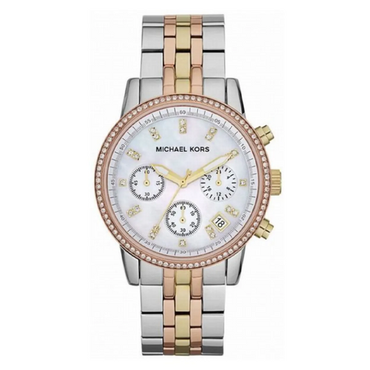 Michael Kors Women’s Quartz Three-tone Stainless Steel Mother Of Pearl Dial 36mm Watch MK5650