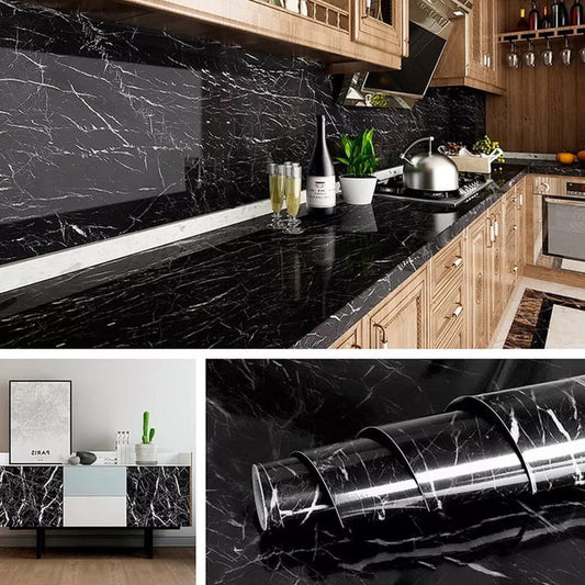 Black Marble Texture Design PVC Waterproof Sticker Sheet (60 x 200 cm)